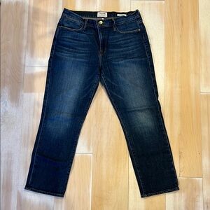 Frame Dark Wash Denim Le High Straight Jeans